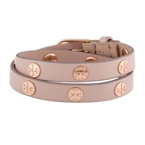 Tory Burch Double Wrap Logo Bracelet in Pink leather and Rose Gold!